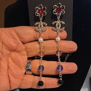 Elegant Floral Drop Earrings with Faux Pearl Glass Accents